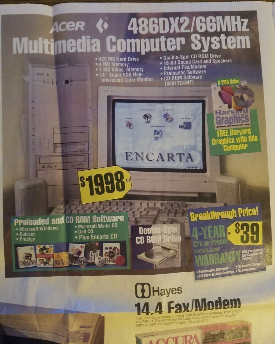 Επιτραπέζιος υπολογιστής με επεξεργαστή στα 66MHz, δεν συζητάμε για πυρήνες, 420ΜΒ Σκληρό και 4ΜΒ Ram, και τιμή προσφορά 1998 δολάρια! Είναι μερικά από τα χαρακτηριστικά του.